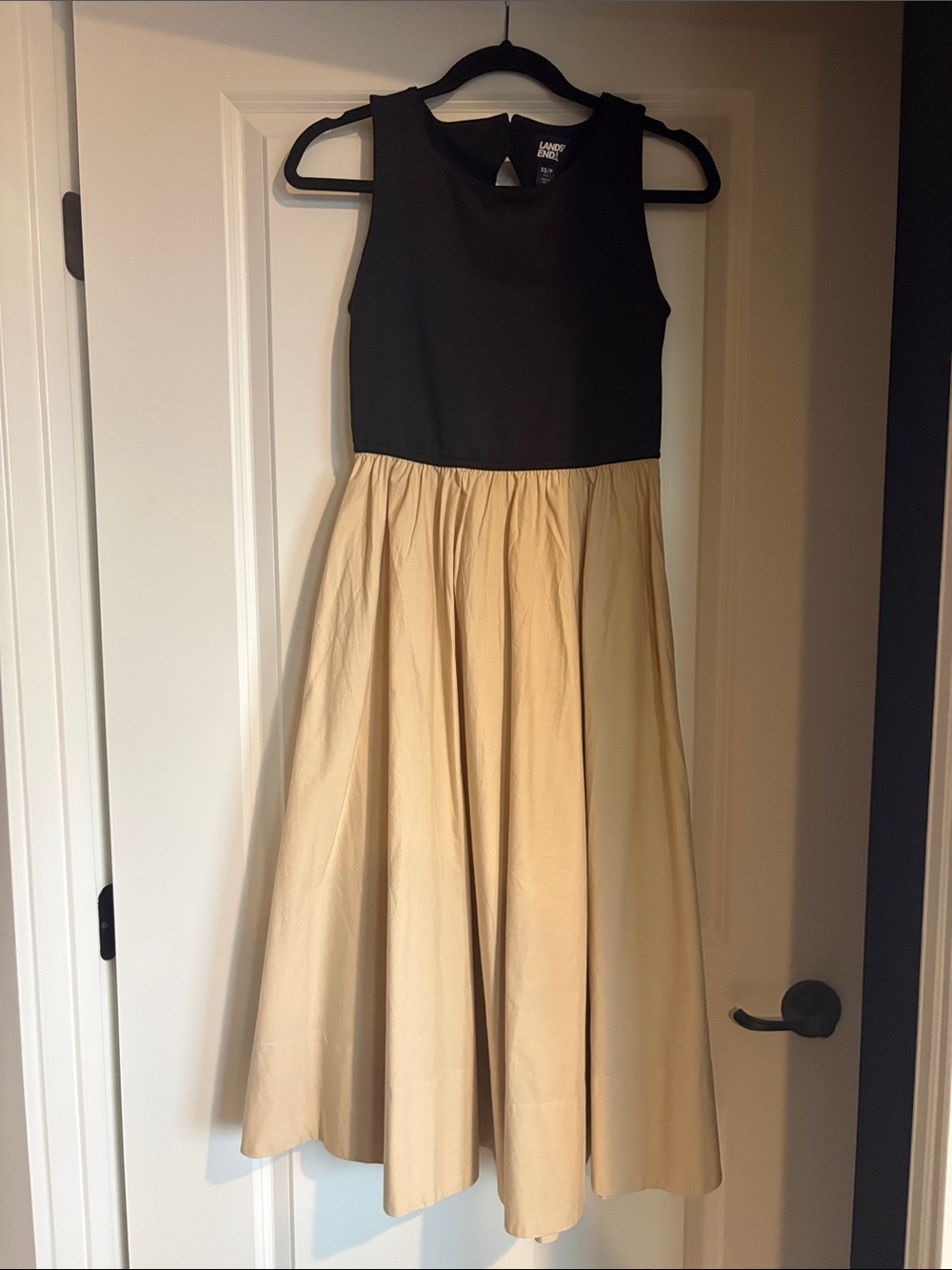 Lands' End Black and Beige Two-Tone Fit-and-Flare Dress